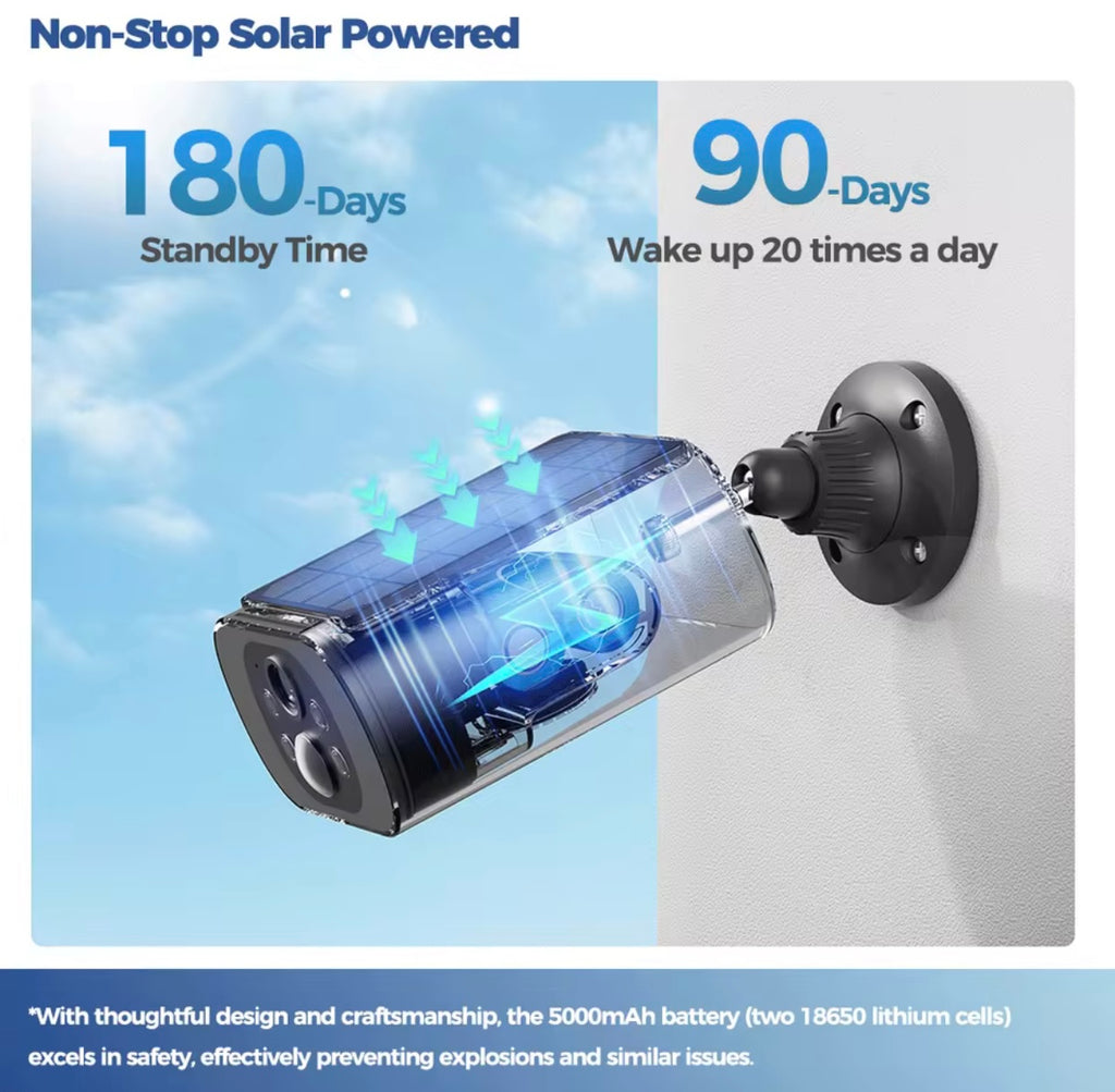 Solar WiFi Outdoor Security Camera 2.5K – AI Motion Detect, Color Night Vision, Wireless
